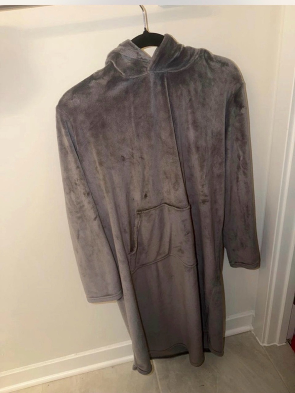 Plush Hooded Men's Robe Jacket in Gray